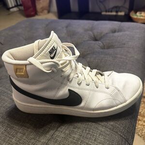 Nike White and Black High-Top Sneakers with Gold Detail